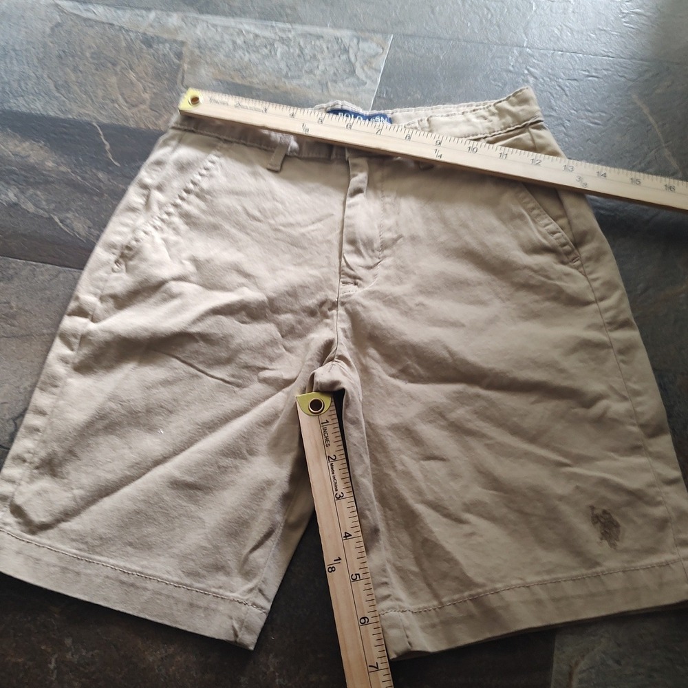 US Polo Assn Chino Shorts Kids Size 12 Tan Khaki Excellent Adjustable Waist Logo